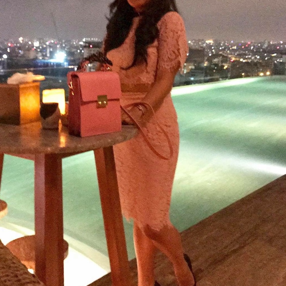 Blush lace mini dress with semi crop top